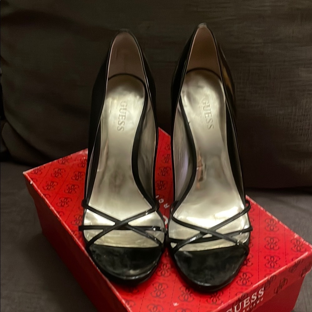 GUESS Black Women's Strappy Black Patent Heels